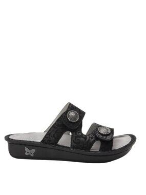 Algeria Women's Black Gray Violette Slip-On Leather Slide Sandal Size 5